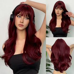 ALAN EATON Ombre Honey Brown Wigs Long Wavy Synthetic Wigs Middle Part Layered Hair Heat Resistant Realistic Fiber Wig Daily Use