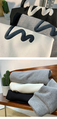 Korean Men Sweatshirt Waffle Fabric Crew Neck Sweatshirts Wave Print Casual Loose Sports Pullovers Streetwear Hoodie