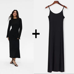 Elastic Knit Long Dresses