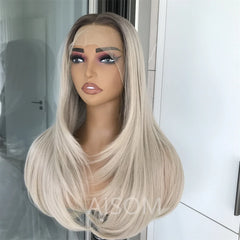 Highlight Blonde Layered Wig Synthetic Lace Front Wig for Women Straight Chocolate Brown Colored Pre Plucked Lace Wig Black