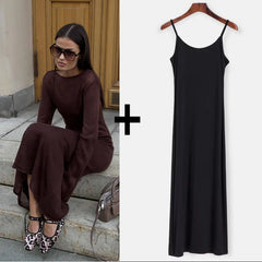Elastic Knit Long Dresses
