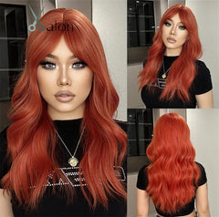 ALAN EATON Ombre Honey Brown Wigs Long Wavy Synthetic Wigs Middle Part Layered Hair Heat Resistant Realistic Fiber Wig Daily Use