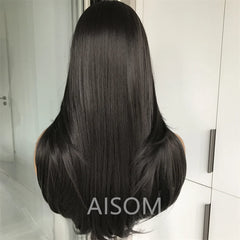 Highlight Blonde Layered Wig Synthetic Lace Front Wig for Women Straight Chocolate Brown Colored Pre Plucked Lace Wig Black