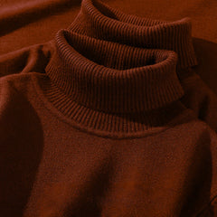 Men's Turtleneck Sweater Knitted Breathable Warm Rollneck Sweatshirts Vintage Pullover Solid Color Jumper Slim Fit Sweater
