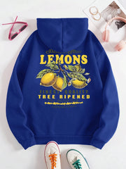 Premium Fresh Lemons Hoodies Womens Fruit Printing Sweatshirts Warm Fleece Tops Soft Comfortable Pullovers Casual Female Clothes