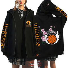 Haikyuu Japan Anime Zip Up Hoodie Karasuno High School Hooded Men Women Sweatshirts Harajuku Autumn Winter Zipper Pullover