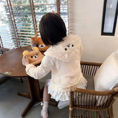 Rilakkuma Cute Cartoon Hoodie Zip-up Hoodie Teddy Bear Ears Long Sleeve Jacket Fashion Women's Casual Cardigan Cotton Clothing