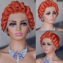 Short Curly Wigs Transparent 13x4 Lace Frontal Wig Natural Burgundy Piano Color Human Hair Wigs for Balck Women Perruque Catalin