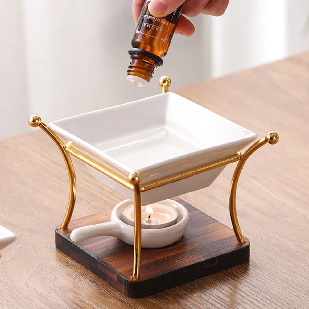 2Pcs Ceramic Iron Wood Material Essential Oil Burner Vintage Tealight Holder Wax Melts Aroma Diffuser Incense Burner Home