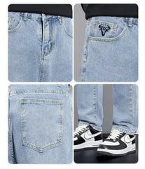 New Autumn Men's Baggy Jeans High Street Fashion Wide Legs Denim Trousers Straight Comfortable Casual Male Pants Streetwear