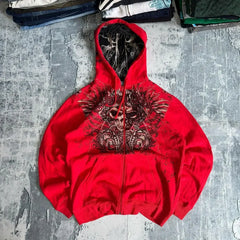 Y2K Fashion Hoodie New Gothic Oversize Pattern Print Embroidery Zipper Hoodie Coat Womens Loose Sweatshirt Couple Casual Hoodie