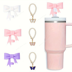 3Pcs Bow Straw Cap Covers Toppers Accessories for Stanley Cups Reusable Cute Silicone Straw Tips Water Bottle Protective Boot