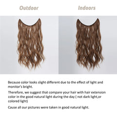 Synthetic Long Wavy No Clip Hair Extension Brown Artificial Fish Line False Hairpiece Natural Hair for Women Heat Resistant