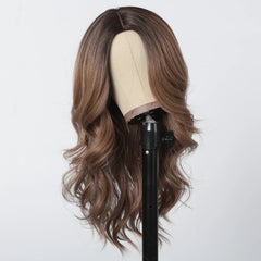 ALAN EATON Ombre Honey Brown Wigs Long Wavy Synthetic Wigs Middle Part Layered Hair Heat Resistant Realistic Fiber Wig Daily Use