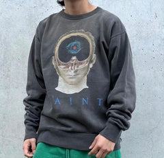Winter Series SAINT Round Neck Oversized Men Sweater ARIES Print Beige Vintage Pullover Streetwear