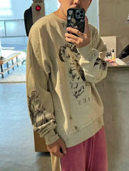 Winter Series SAINT Round Neck Oversized Men Sweater ARIES Print Beige Vintage Pullover Streetwear