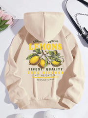 Premium Fresh Lemons Hoodies Womens Fruit Printing Sweatshirts Warm Fleece Tops Soft Comfortable Pullovers Casual Female Clothes