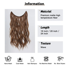 Synthetic Long Wavy No Clip Hair Extension Brown Artificial Fish Line False Hairpiece Natural Hair for Women Heat Resistant