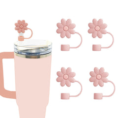 Flower Straw Covers Toppers for Stanley Cups 30&40 Oz Tumbler Accessories 4PCS Silicone Straw Caps 10mm 0.4in Straws