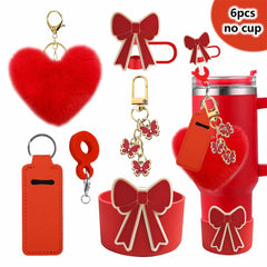 6Pcs Accessory Set For Stanley Cup Water Bottle Handle Strap Straw Cap Protect Bottom Cover Charms Pendant Keychain Decoration