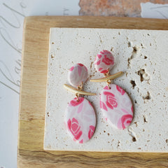 Trendy Fashion Rose Floral Dangle Pendant Enamel With Metal Parts Handmade Polymer Clay Earrings Sets Women's Accessories Gifts