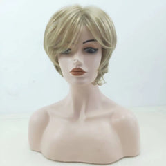 HAIRJOY Short Blonde Wig with Bangs Blonde Mix Brown Wigs for White Women Fluffy Synthetic Hair Womens Wigs