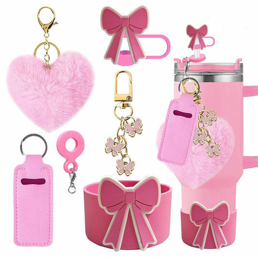 6Pcs Accessory Set For Stanley Cup Water Bottle Handle Strap Straw Cap Protect Bottom Cover Charms Pendant Keychain Decoration
