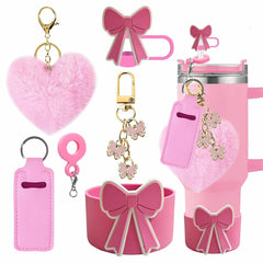 6Pcs Accessory Set For Stanley Cup Water Bottle Handle Strap Straw Cap Protect Bottom Cover Charms Pendant Keychain Decoration