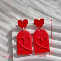 AENSOA Handmade Red Heart Floral Pattern Polymer Clay Earrings for Women Girls Romantic Earrings Valentine's Day Jewelry Gifts