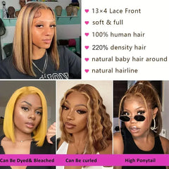 100% Human Hair Wigs 13x4 Lace Human Hair Lace Frontal Wig Ready Wear Bob Wigs 220Density For Black Women 4/27 Color Gold