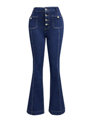 Flare Pants Women Mom Jeans Vintage Wide Leg Pants Denim High Waist Holes Pockets High Street Work Party Club Jeans Elegant Y2k