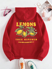 Premium Fresh Lemons Hoodies Womens Fruit Printing Sweatshirts Warm Fleece Tops Soft Comfortable Pullovers Casual Female Clothes
