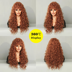 Long Blonde Red Curly Wig Bangs for Black Women Heat Resistant Synthetic Wigs Afro Natural Costume Party Daily Use Fake Hair