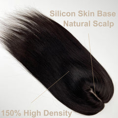150% Density Human Hair Topper Silicon Skin Base Hairpieces with PU around  Remy Hair Silky Straight Skin Top Hair Toupee