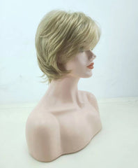 HAIRJOY Short Blonde Wig with Bangs Blonde Mix Brown Wigs for White Women Fluffy Synthetic Hair Womens Wigs