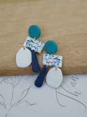 Trendy Fashion Leaf Pattern Multi Layer Dangle Navy Aqua Vitage Bohemian Polymer Clay Earrings Women's Accessories Party Holiday