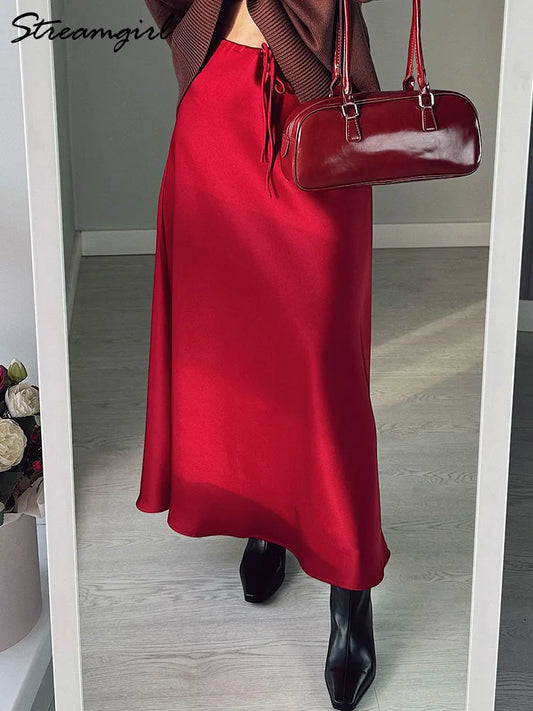 Long Black Satin Skirts