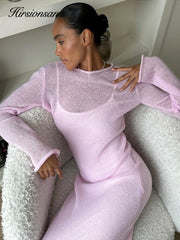Elastic Knit Long Dresses
