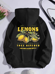 Premium Fresh Lemons Hoodies Womens Fruit Printing Sweatshirts Warm Fleece Tops Soft Comfortable Pullovers Casual Female Clothes