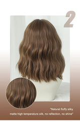7JHH WIGS Shoulder Length Brown Wig for Women Daily Use High Density Synthetic Layered Brown Bob Wigs with Air Bangs