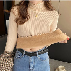 Autumn Winter Women Ruffles Turtleneck Sweater Thicken Warm Thermal Pullover For Women Sweater 2024