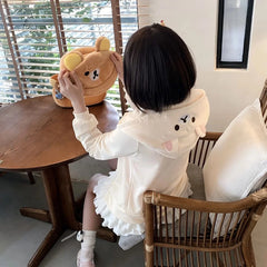 Rilakkuma Cute Cartoon Hoodie Zip-up Hoodie Teddy Bear Ears Long Sleeve Jacket Fashion Women's Casual Cardigan Cotton Clothing