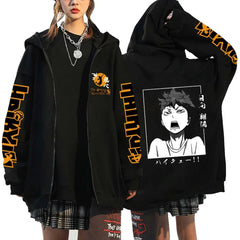 Haikyuu Japan Anime Zip Up Hoodie Karasuno High School Hooded Men Women Sweatshirts Harajuku Autumn Winter Zipper Pullover