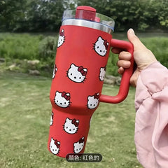 Stanley 40oz1200ml handle car mug mug with straw car ice cream mug cartoon kt cat cup.