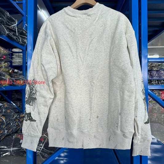 Winter Series SAINT Round Neck Oversized Men Sweater ARIES Print Beige Vintage Pullover Streetwear