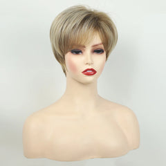 MSIWIGS Women's Short Pix Cut Blonde Straight Wig Natural Synthetic For White Lady Daily Wear High Tempreture Fiber