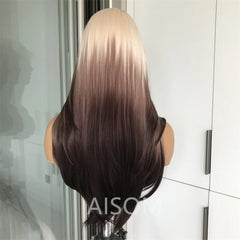 Highlight Blonde Layered Wig Synthetic Lace Front Wig for Women Straight Chocolate Brown Colored Pre Plucked Lace Wig Black