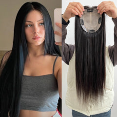 150% Density Human Hair Topper Silicon Skin Base Hairpieces with PU around  Remy Hair Silky Straight Skin Top Hair Toupee
