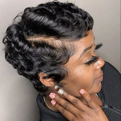 Short Curly Wigs Transparent 13x4 Lace Frontal Wig Natural Burgundy Piano Color Human Hair Wigs for Balck Women Perruque Catalin