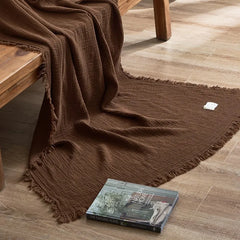 Soft Cotton Blankets Four Layers Of Gauze Sofa Cover Throw Blanket with Tassel Office home Decorative all season